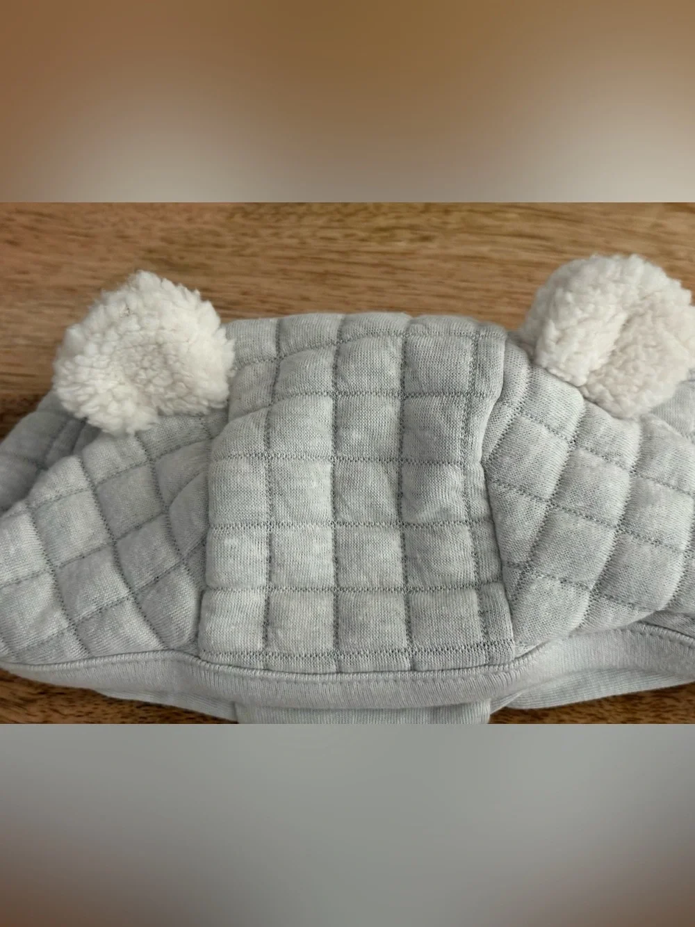 NWT Baby Gap Quilted Bear-Ear Hooded Beanie - Light Gray